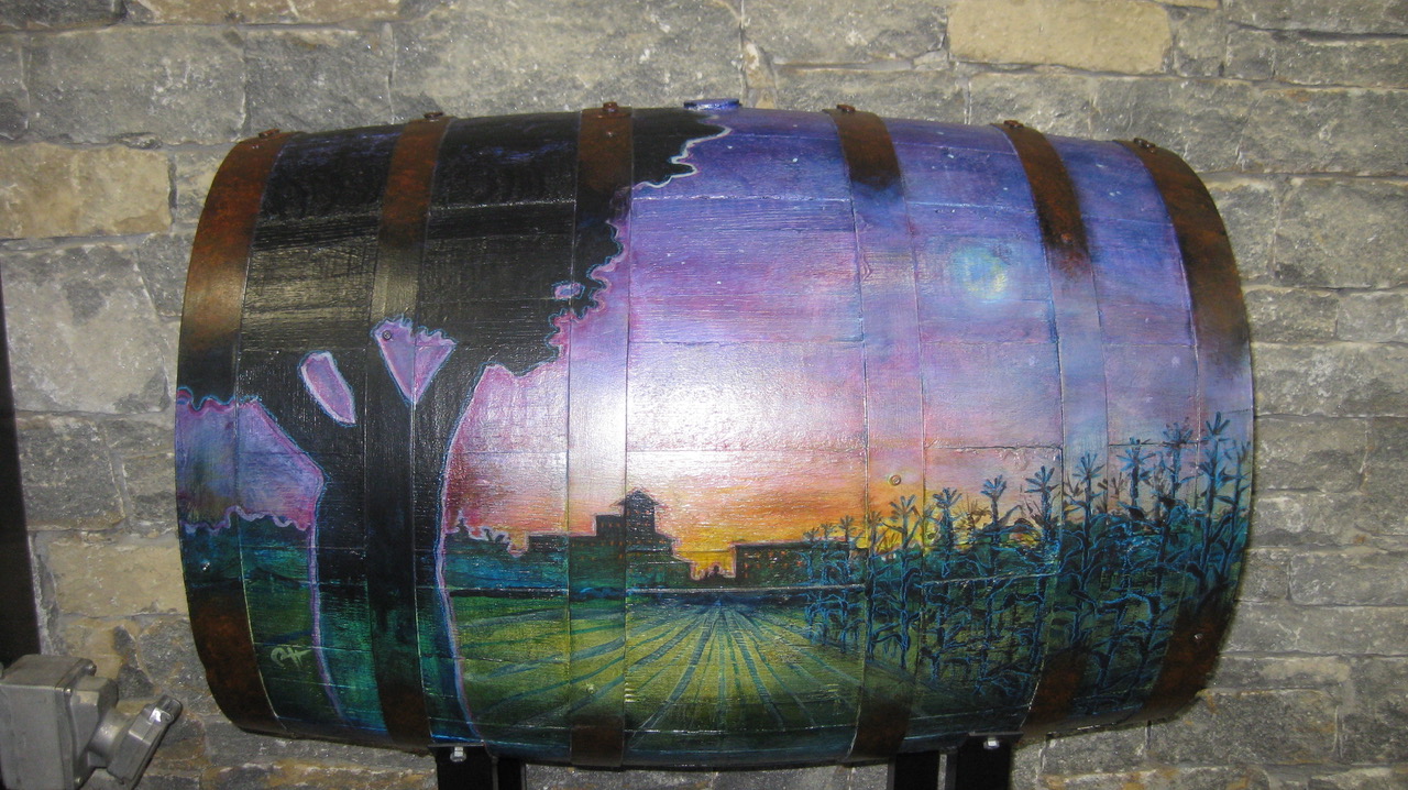 Painted whiskey barrel